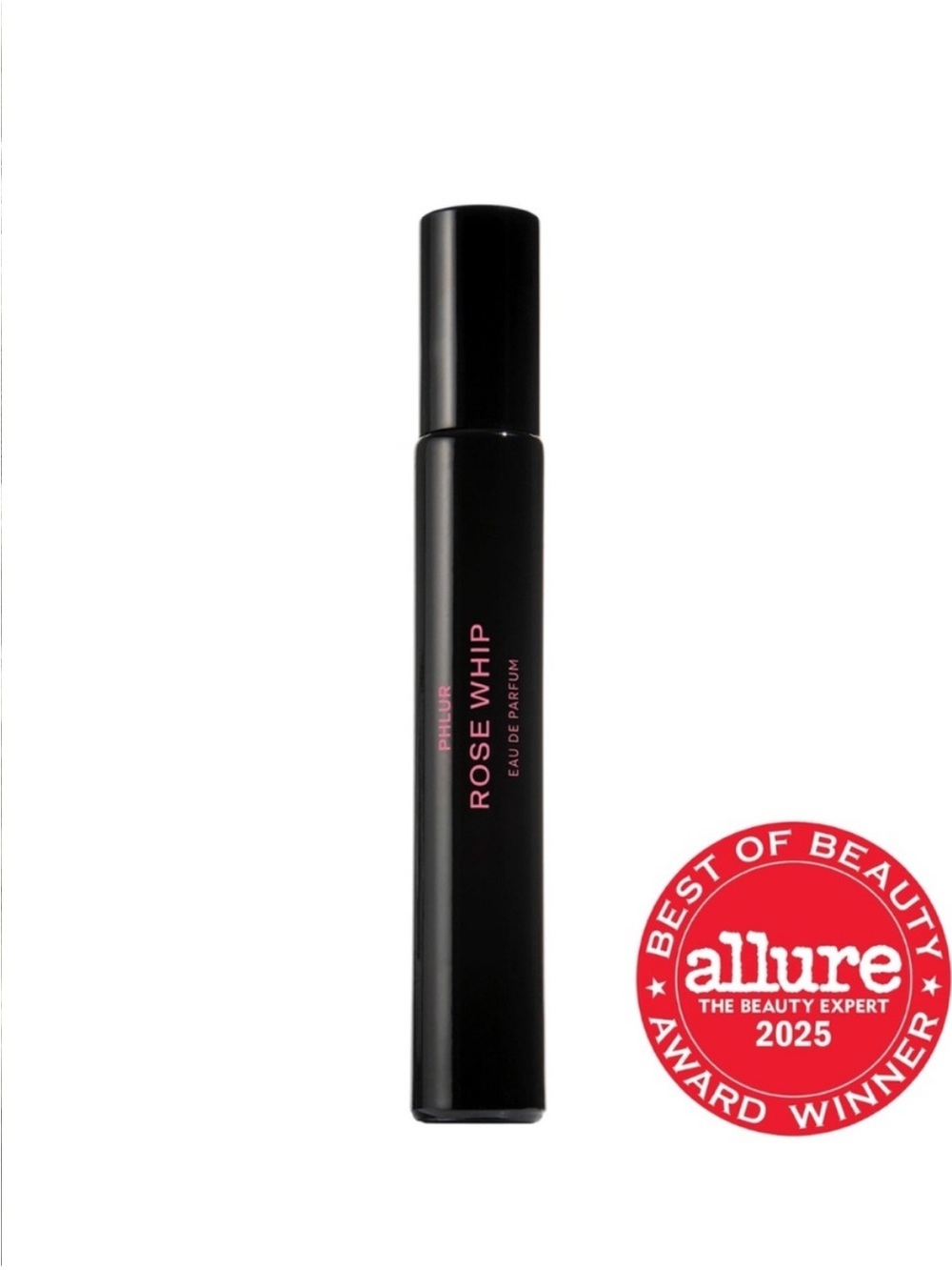 Rose Whip Travel Spray Perfume Atomizer - Black with Pink Text